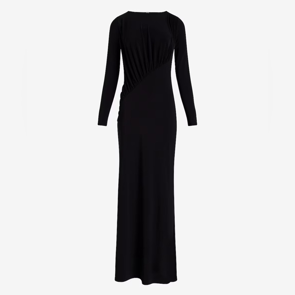 Boat Neck Long Sleeve Ruched Top Maxi Dress